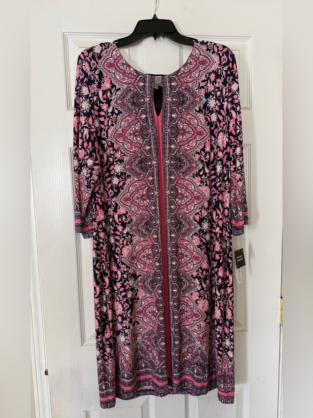 Studio One New York, Pink, Navy blue and white Paisley Midi Dress